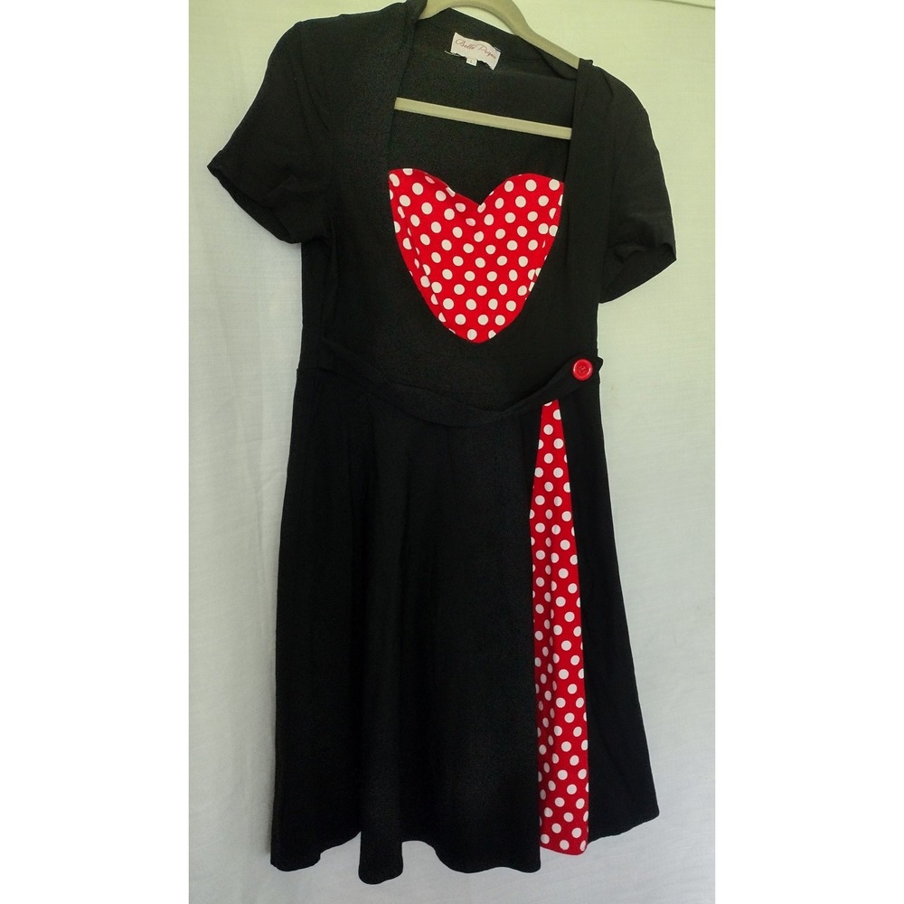 Belle Poque Retro Red Polka Dot Bounding Minnie Mouse Dress Women L Red White